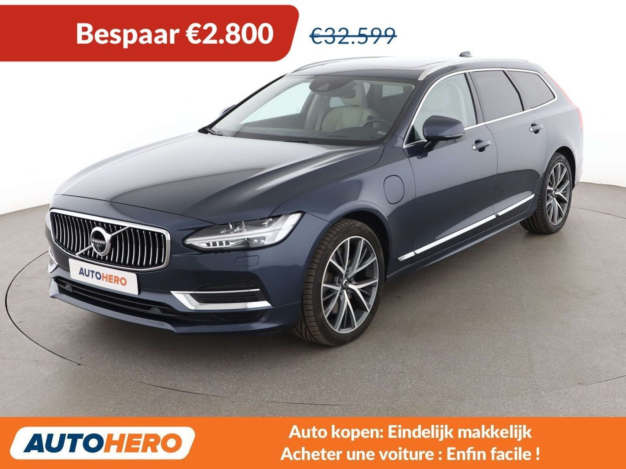 Volvo V90 2.0 T8 Plug-in Hybrid Inscription AWD (bj 2019), Auto's, Volvo, Automaat, 1969 cc, Blauw, Leder