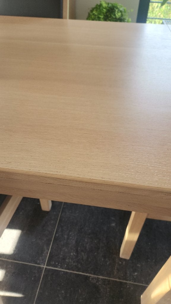 EETKAMERTAFEL EN 6 BIJPASSENDE STOELEN, Ophalen, Gebruikt, Eikenhout, 200 cm of meer