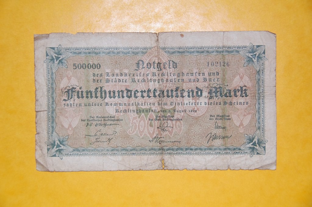 RECKLINGHAUSSEN: 500.000 Mark 1923, Verzenden, Duitsland, Los biljet