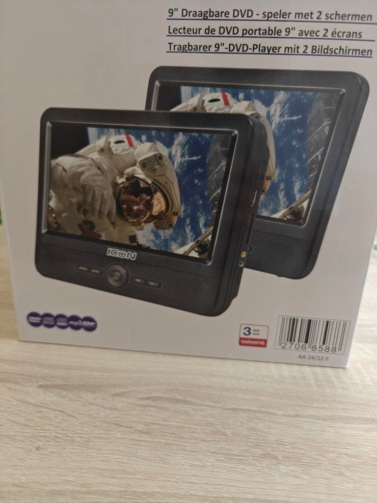 Lecteur de DVD portable 9'' ICON avec 2 écrans, Neuf, Autres marques, Enlèvement, Lecteur DVD
