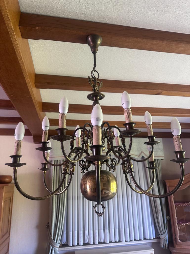 Lustre 2 pièces en cuivre à 12 bras, Maison & Meubles, Enlèvement, Comme neuf