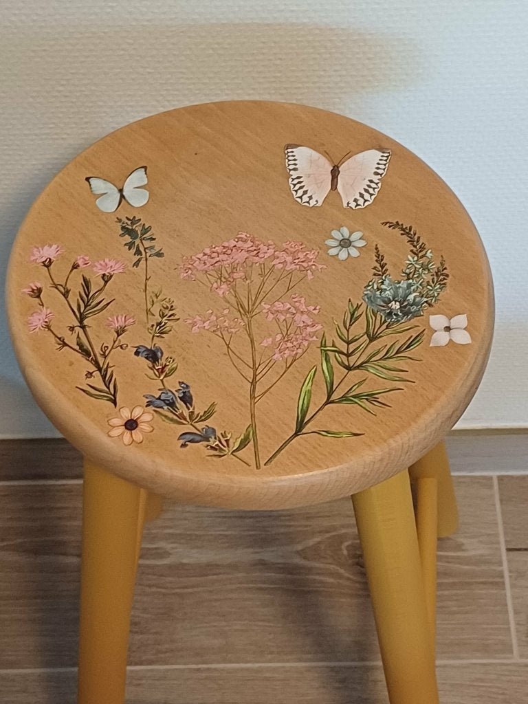 Vintage opgeknapte plantenstaander/kruk zie Botanic Flowers, Huis en Inrichting, Ophalen, Zo goed als nieuw, Hout