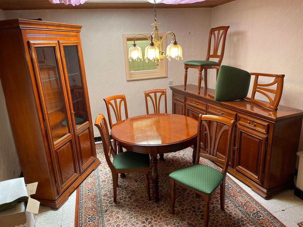 Eetkamer kerselaarvolledig uittrekbare ronde tafel 6 stoelen, Antiek en Kunst, Ophalen