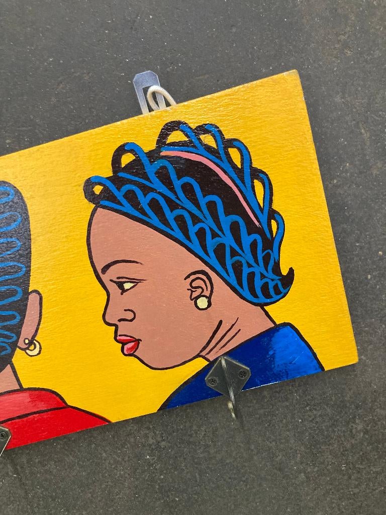 Twee origineel handbeschilderde unieke kapstokjes uit Ghana, Huis en Inrichting, Woonaccessoires | Kapstokken, Nieuw, Minder dan 100 cm