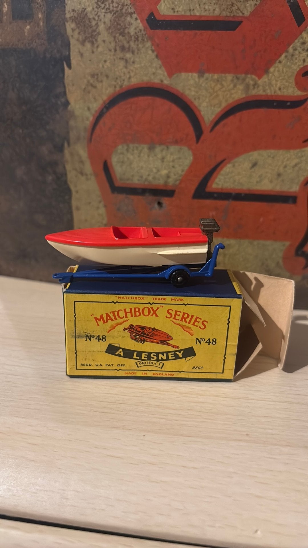 Matchbox Lesney No.48 Sports Boat met trailer originele doos, Enlèvement ou Envoi