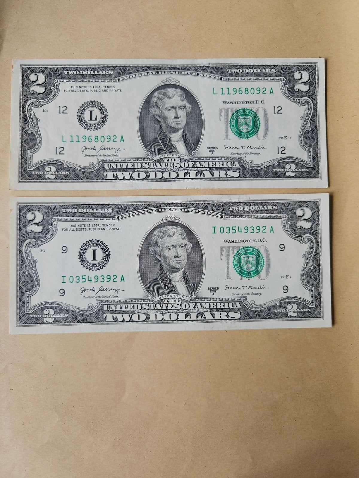 Set de 2 dollars pour l'année 2017 des États-Unis, Timbres & Monnaies, Billets de banque | Amérique, Enlèvement ou Envoi, Amérique du Nord