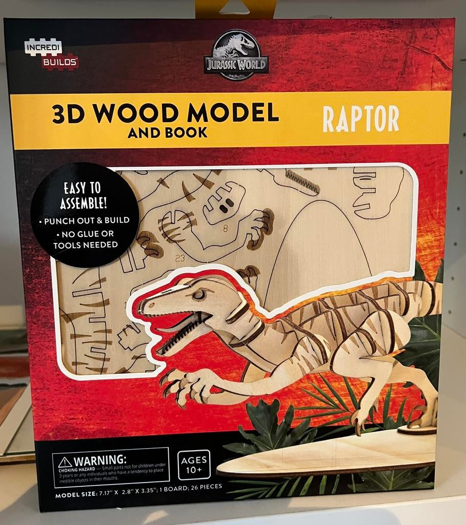 IncrediBuilds Jurassic World: Raptor 3D in hout plus boek., Kinderen en Baby's, Speelgoed | Educatief en Creatief, Ophalen, Nieuw