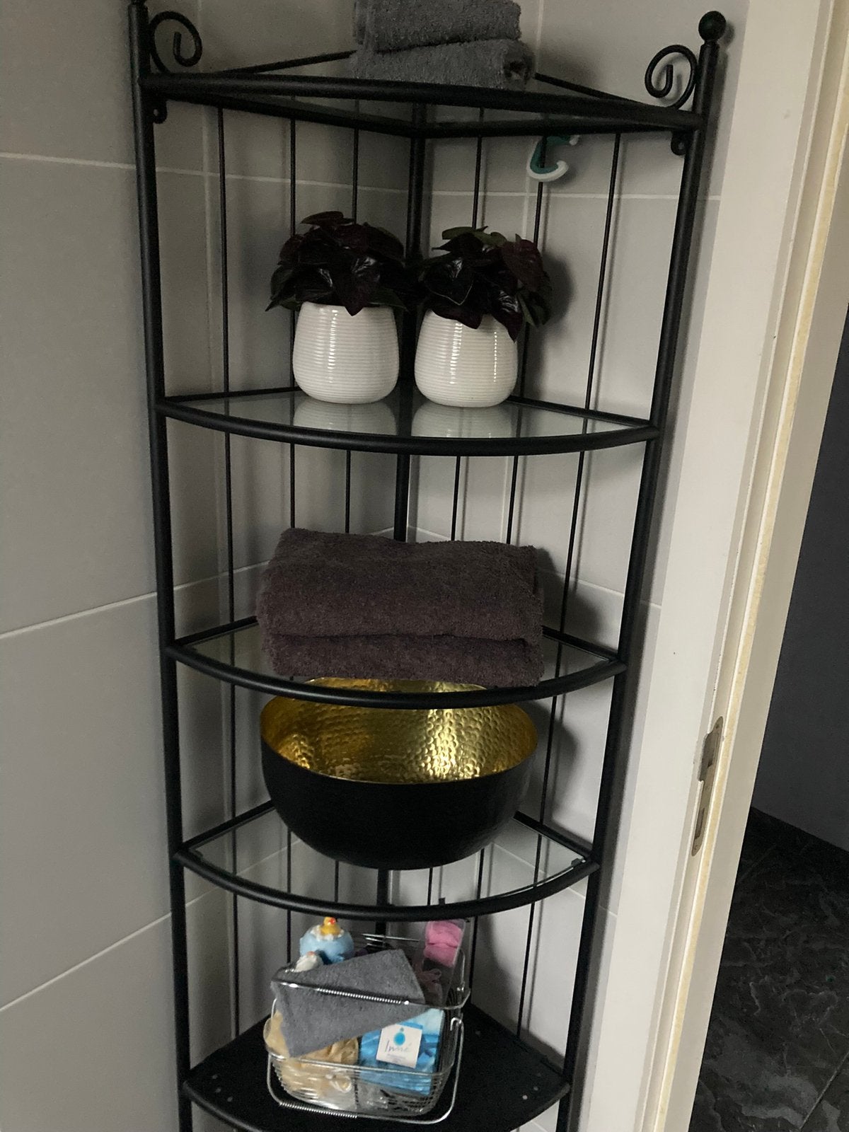 Elegante Hoekkast open metalen rek 35cm x 175 hoog, Ophalen, Zo goed als nieuw