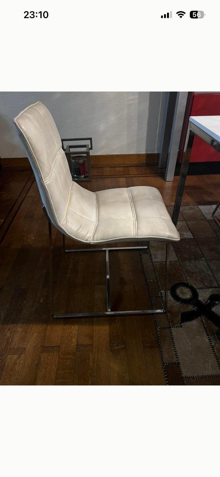 lederen eetstoelen in ecru met chrome poten, Ophalen, Leer, Vier