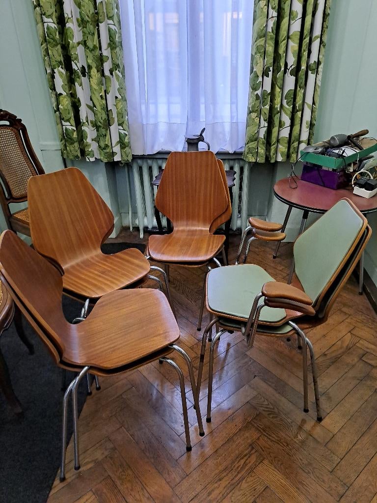 Sièges, Huis en Inrichting, Stoelen, Zo goed als nieuw, Vijf, Zes of meer stoelen, Hout, Metaal, Bruin, Ophalen