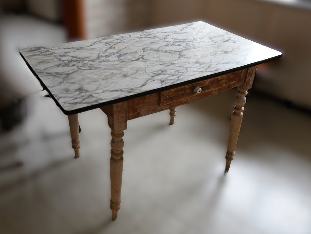 Table ancienne de caractère - Piètement 1900 Form.marbre 70, Antiquités & Art, Enlèvement