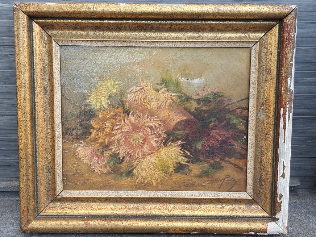 Huile sur toile fleur signe sophir pir, Enlèvement ou Envoi, Toile