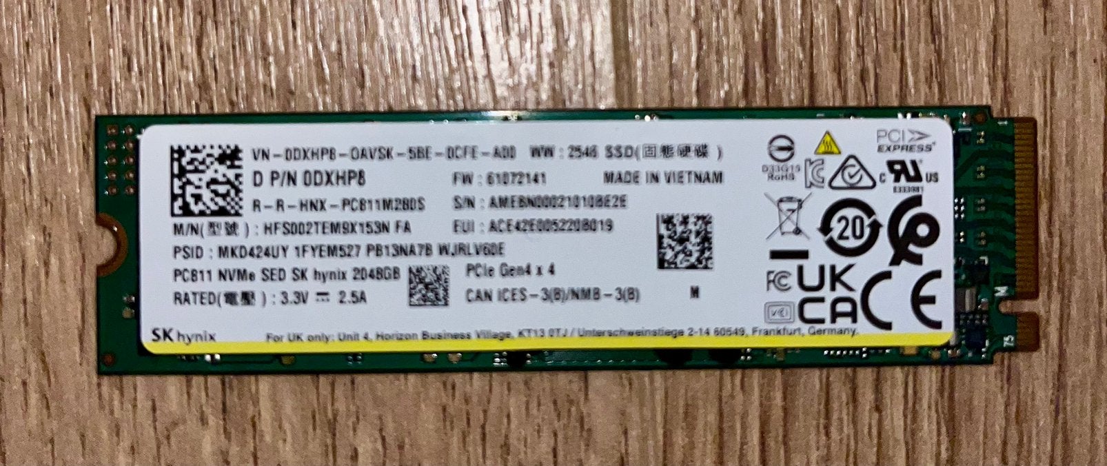 SSD SK hynix PC811 2 To NVMe PCIe 4.0 – 7000/6500 Mo/s, Computers en Software, Ophalen, Zo goed als nieuw