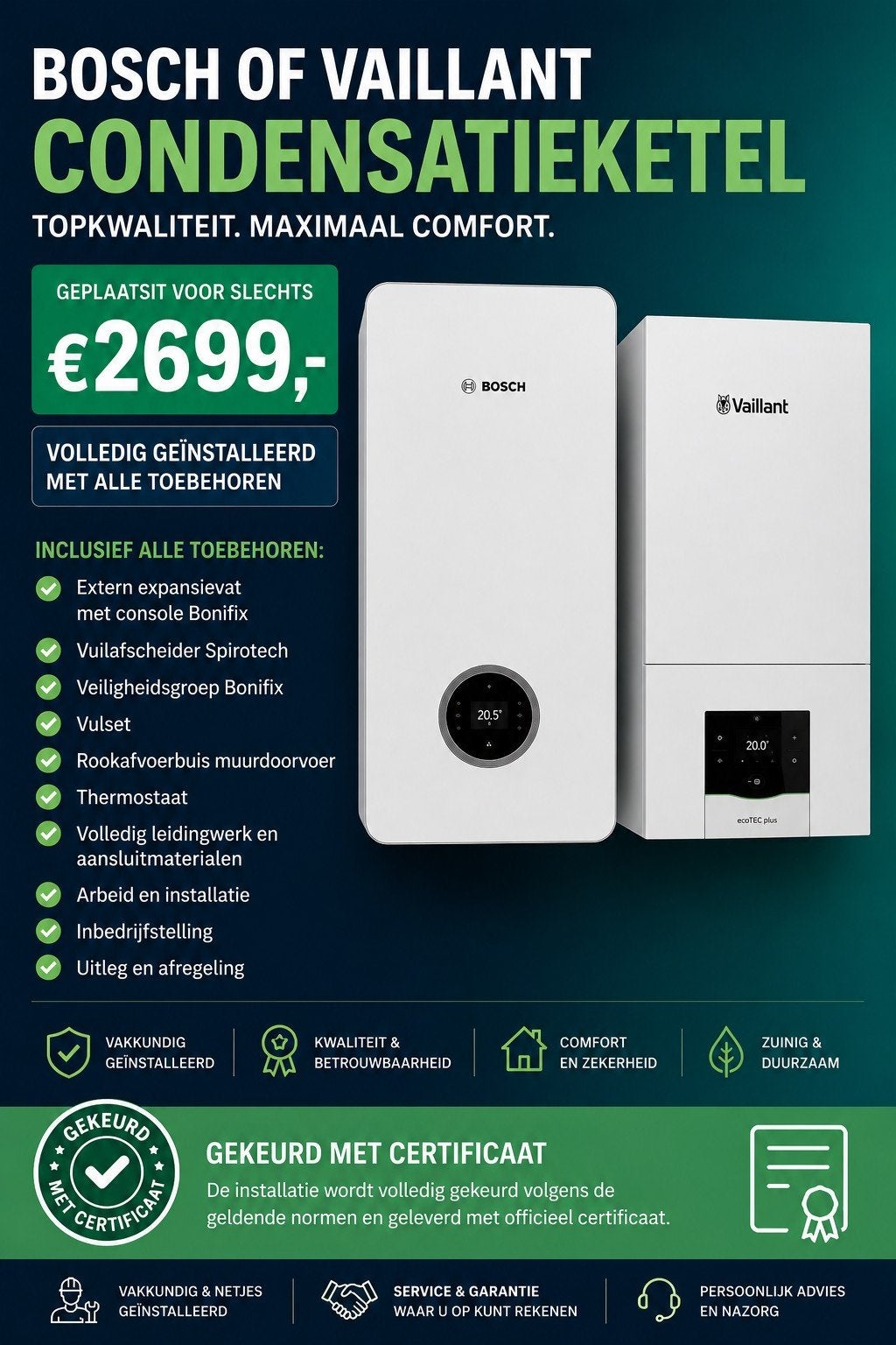 Bosch of Vaillant condensatieketel geplaatst Voor€ 2699!, Doe-het-zelf en Bouw, Ophalen