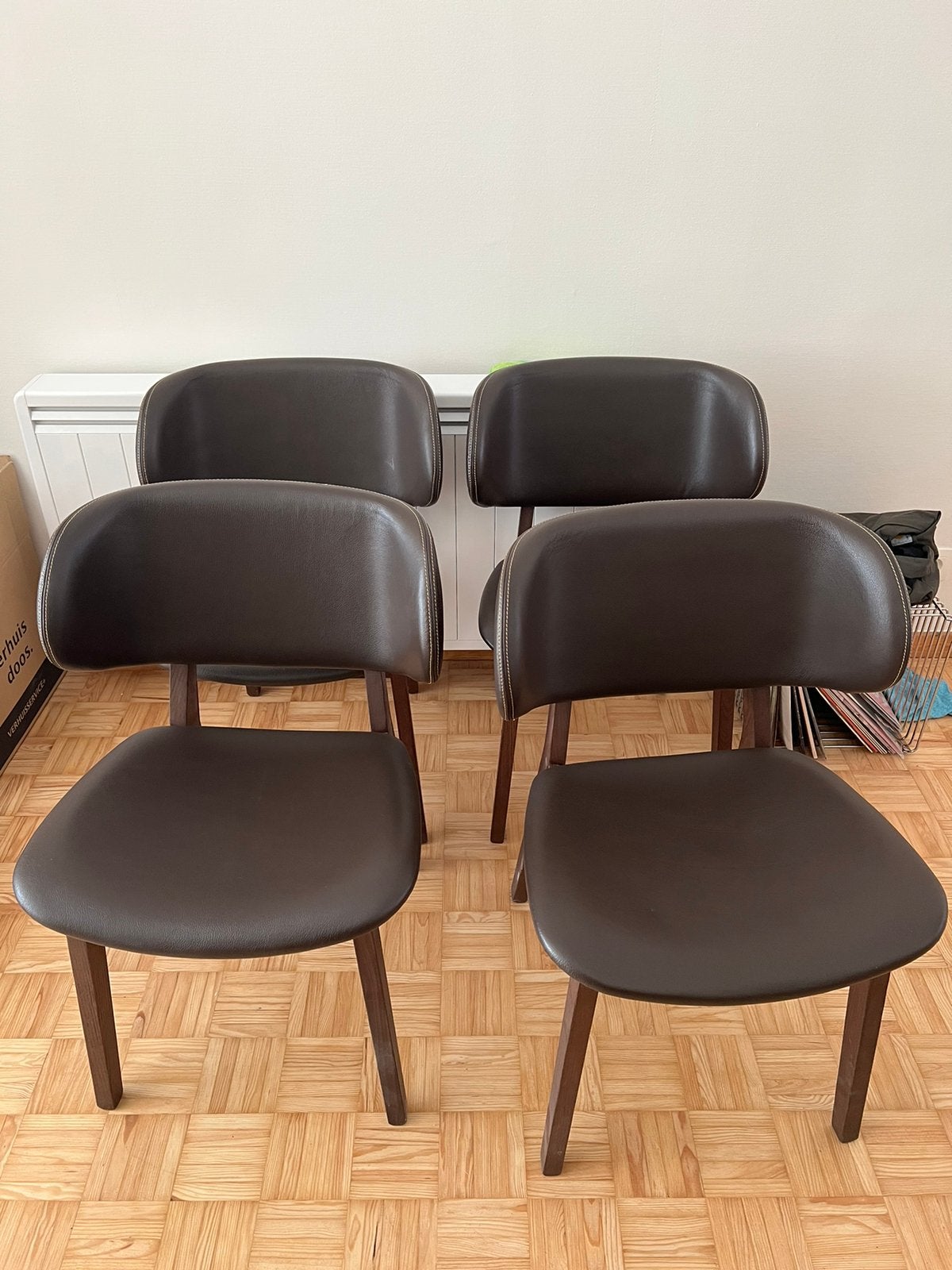 4 chaises en cuir marron calligaris, Maison & Meubles, Enlèvement, Comme neuf, Brun, Quatre