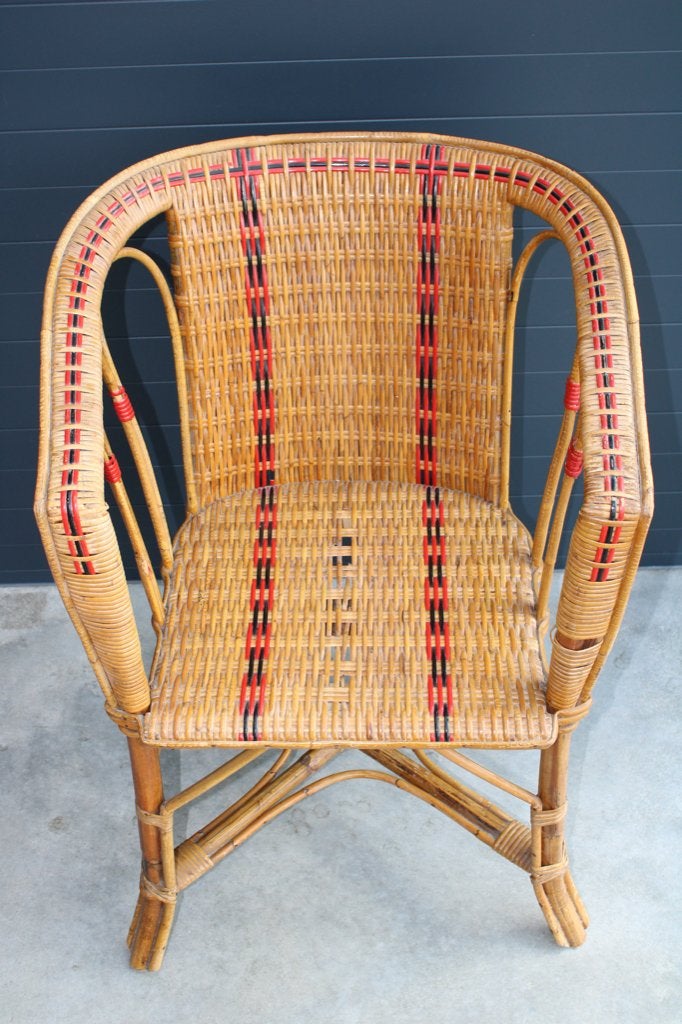 Ancien fauteuil en rotin tressé style bagatelle 1970 vintage, Enlèvement