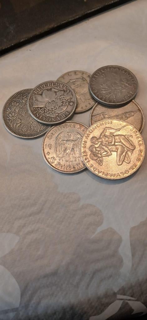 7 ZILVEREN MUNTEN zie omschrijving, Verzenden, Overige landen, Losse munt, Zilver