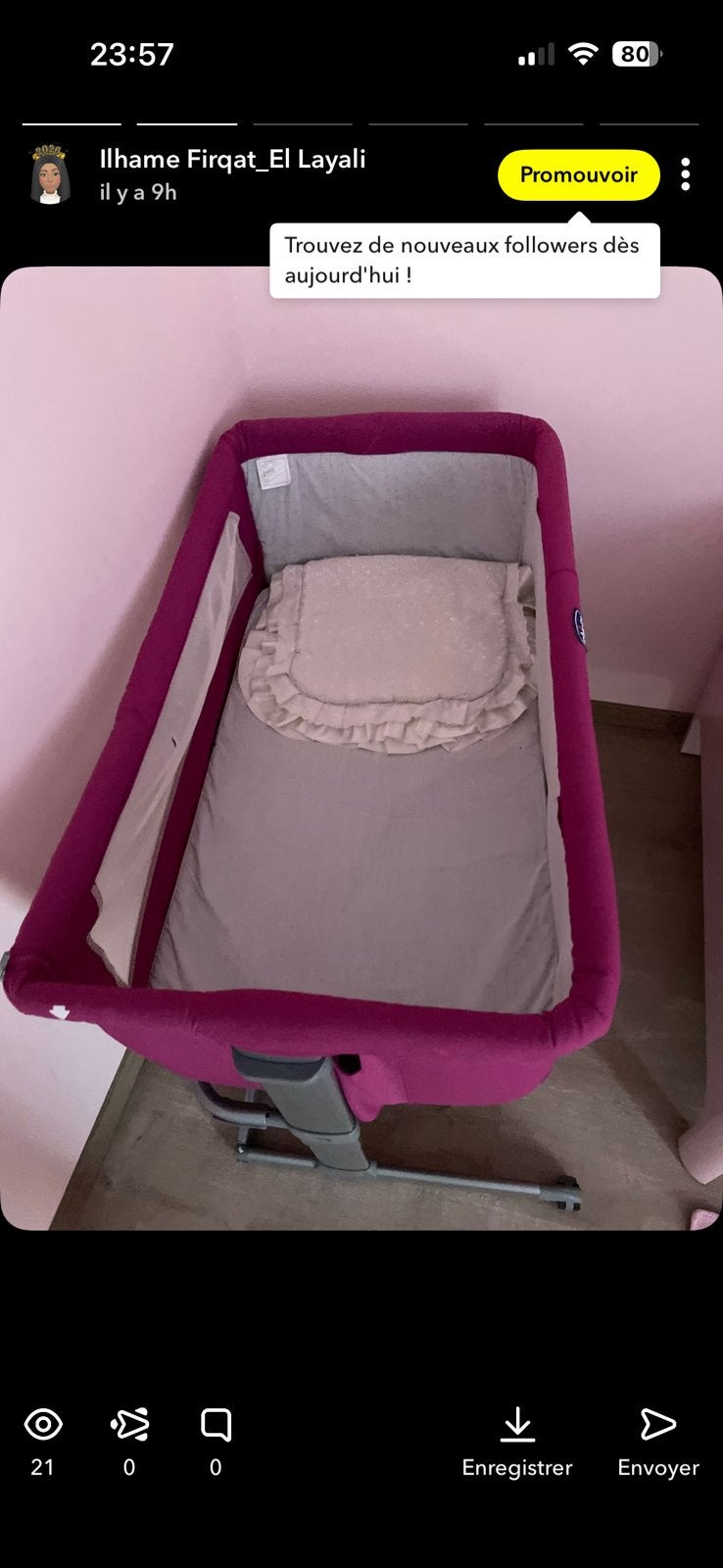 Lit chicco rose, Enlèvement, Utilisé, Matelas
