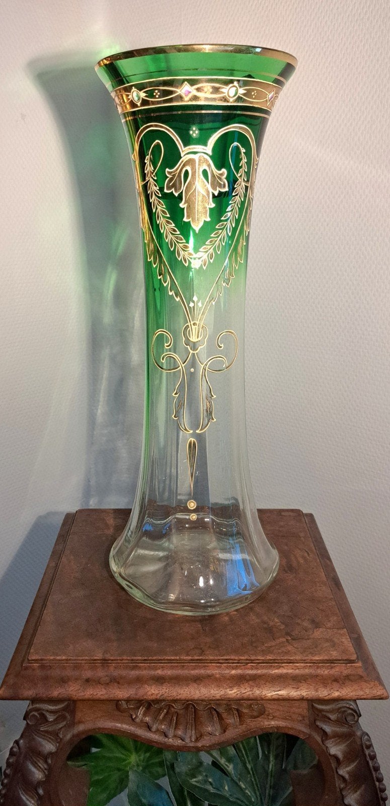Grand vase verre émaillé or Art Nouveau circa 1900, Antiquités & Art, Enlèvement ou Envoi
