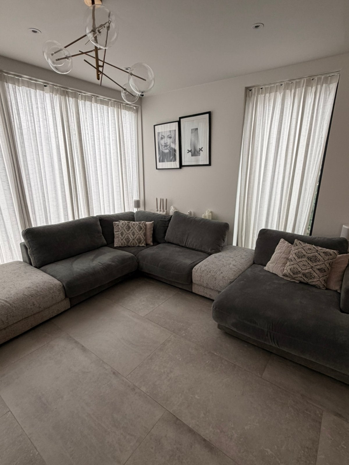Ruime modulaire hoekzetel met chaise longues – grijs, Ophalen, Gebruikt