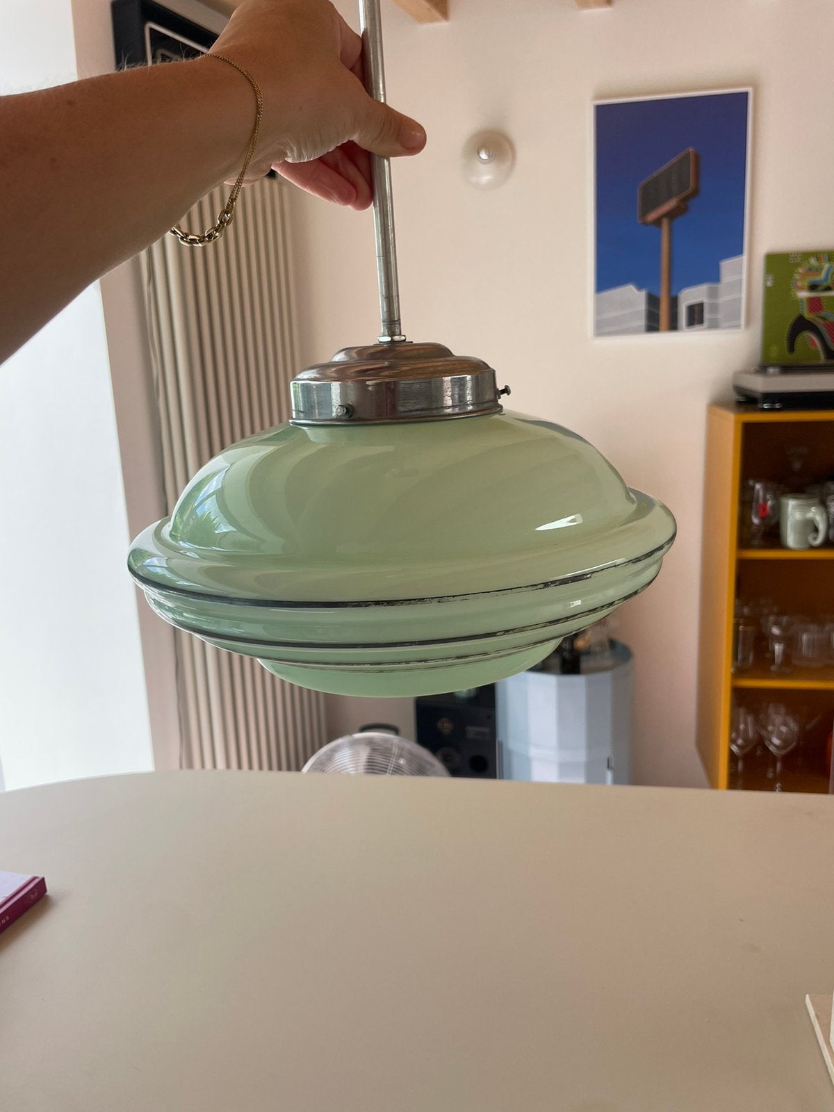 Superleuke muntgroene vintage lamp, Enlèvement, Comme neuf