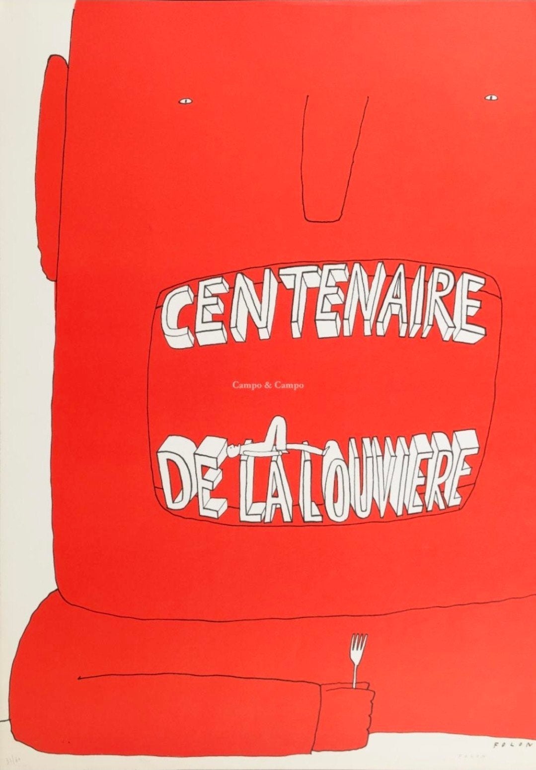 Folon, Centenaire de la louviere, Antiek en Kunst, Genummerd, Ophalen of Verzenden