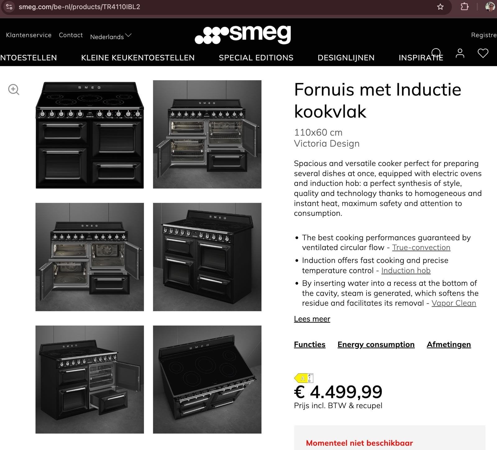 Smeg fornuis met inductie kookvlak, Elektronische apparatuur, Ophalen, Inductie, 5 kookzones of meer