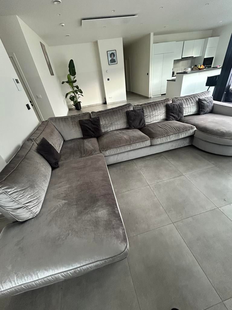 Canapé d’angle en velours, Maison & Meubles, Enlèvement, Comme neuf, Moderne