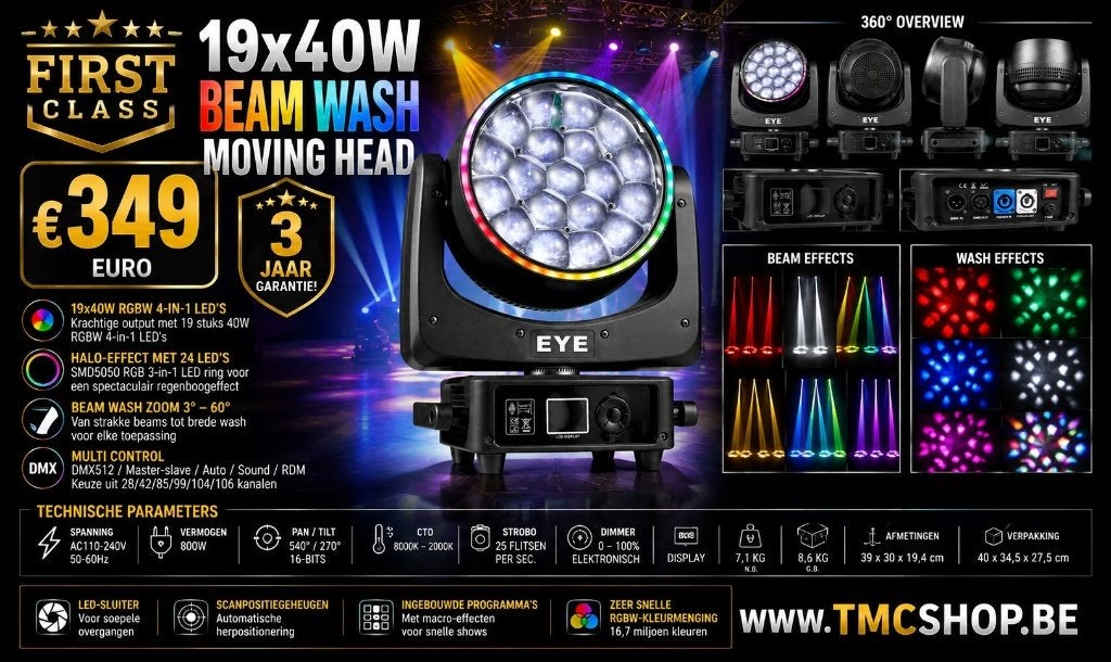 Nieuwe First Class 19x40W Beam Wash Moving Head, Ophalen of Verzenden, Nieuw, Licht, Geluidgestuurd