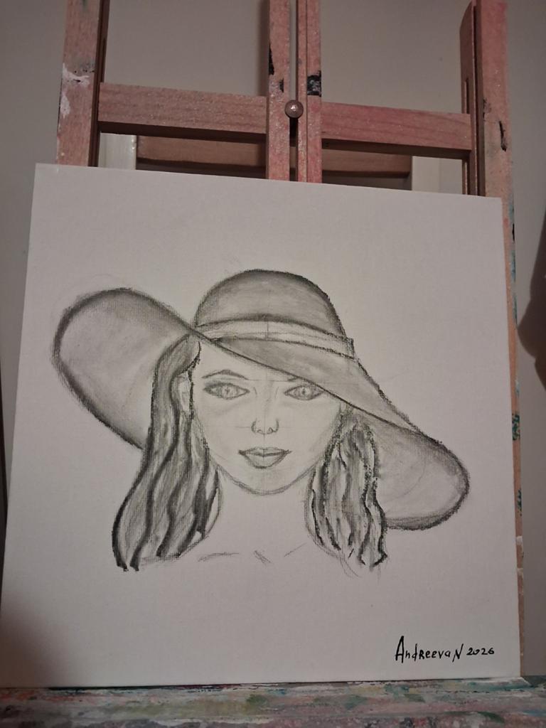 Tekening op canvas 25×25 potlood, Hobby en Vrije tijd, Schilderen, Ophalen