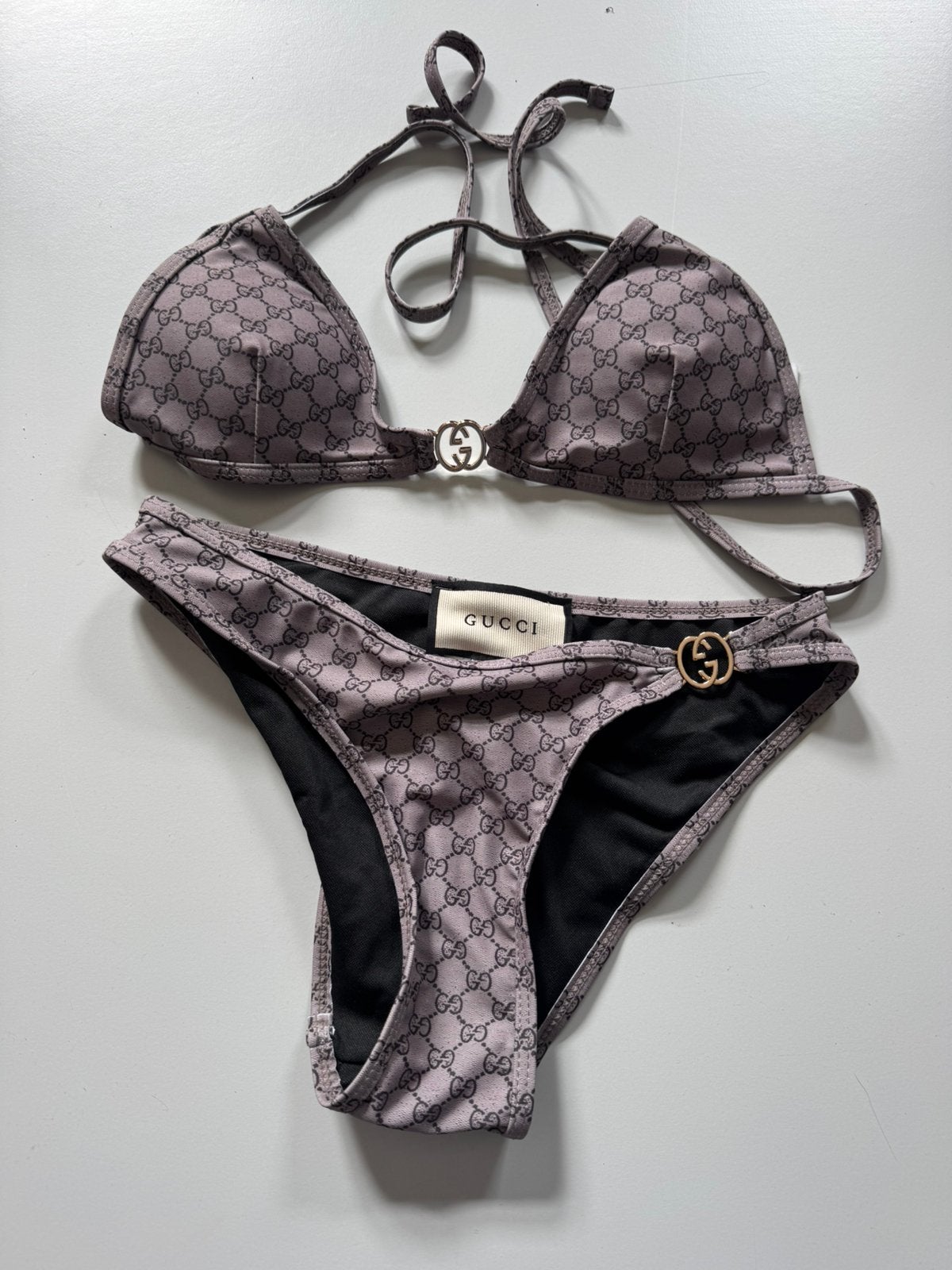 Bikini brun motif Gucci taille M, Envoi, Comme neuf, Brun, Bikini