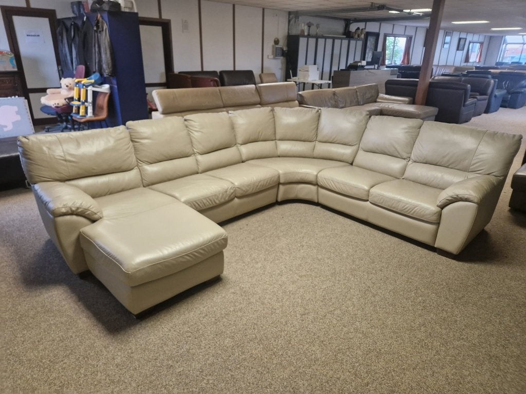 TAUPE LEDEREN HOEKSALON AFM 320 X 260, Ophalen, Gebruikt, Leer
