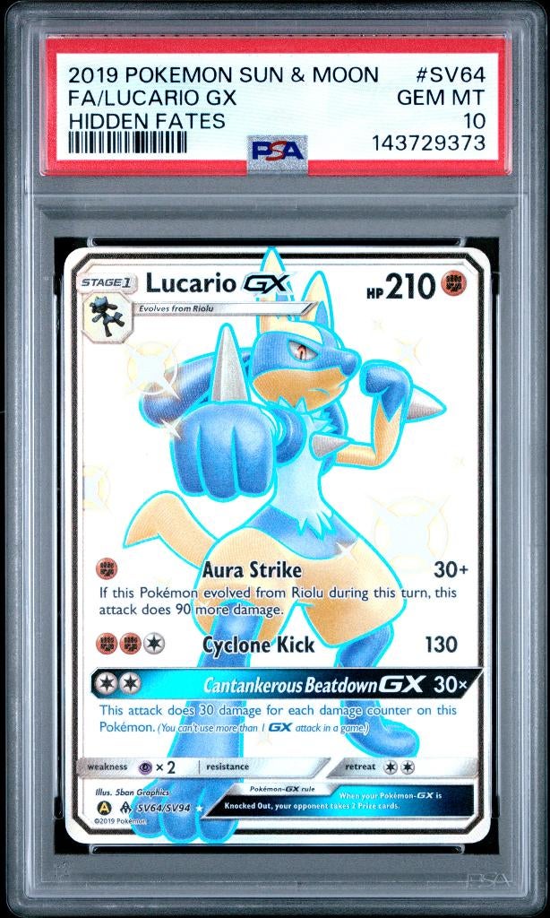 Lucario GX SV64 PSA 10, Ophalen of Verzenden, Nieuw, Losse kaart