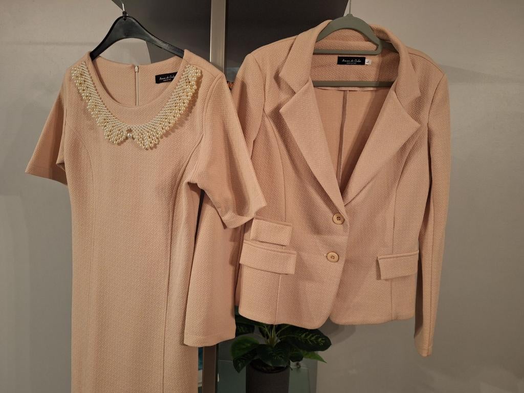 Kleedje + blazer zacht oudroze, Ophalen, Maat 38/40 (M)