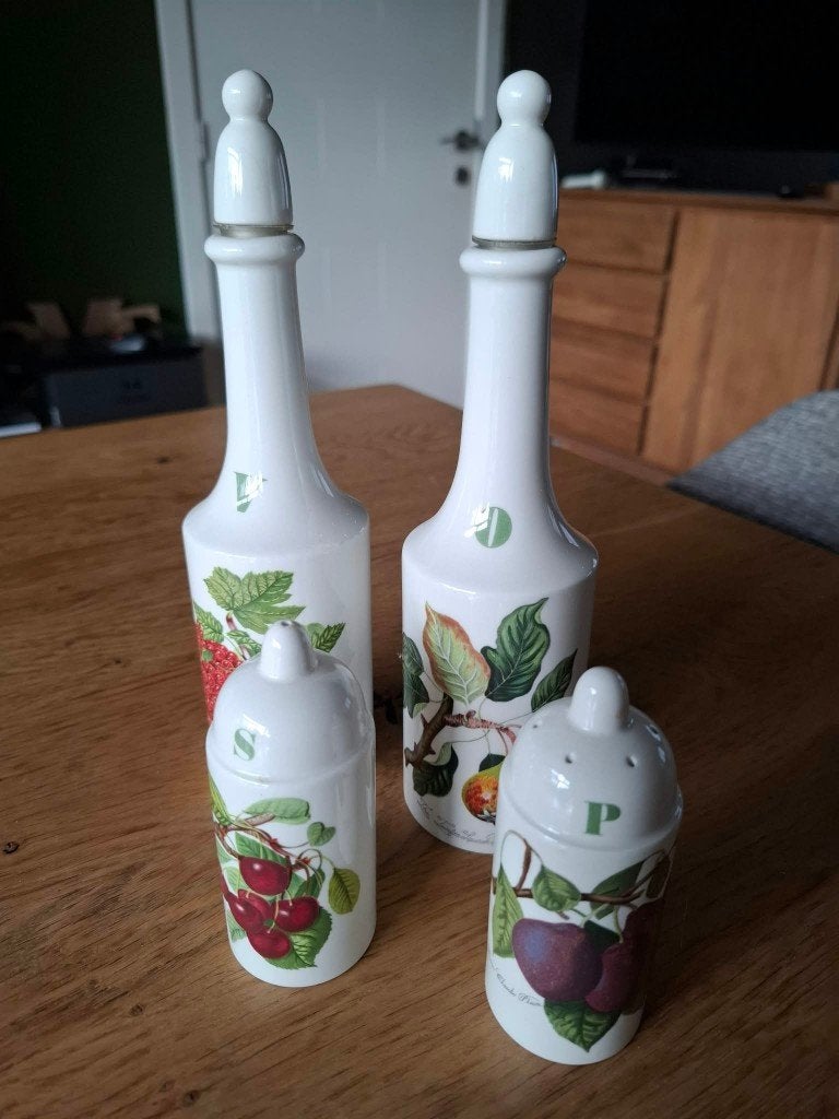 Portmeirion Pomona – 4-delig olie-, azijn-, p en z, Ophalen, Overige merken, Keramiek, Zo goed als nieuw