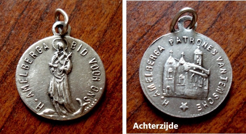Medaille van de heilig Amelberga patrones van Temsche, Verzenden, Zo goed als nieuw, Overige typen, Christendom | Katholiek