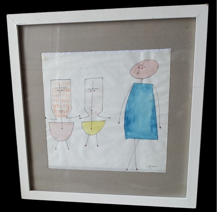 Bruno Capacci (1906-1996) dessinant., Antiquités & Art, Art | Dessins & Photographie, Enlèvement ou Envoi, Dessin, Aquarelle, Signé