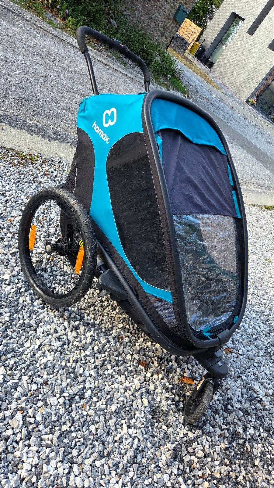 Remorque Vélo & Poussette Hamax Pioneer – 2 Places, Vélos & Vélomoteurs, Pliable, Enlèvement, Utilisé, Remorque pour enfant