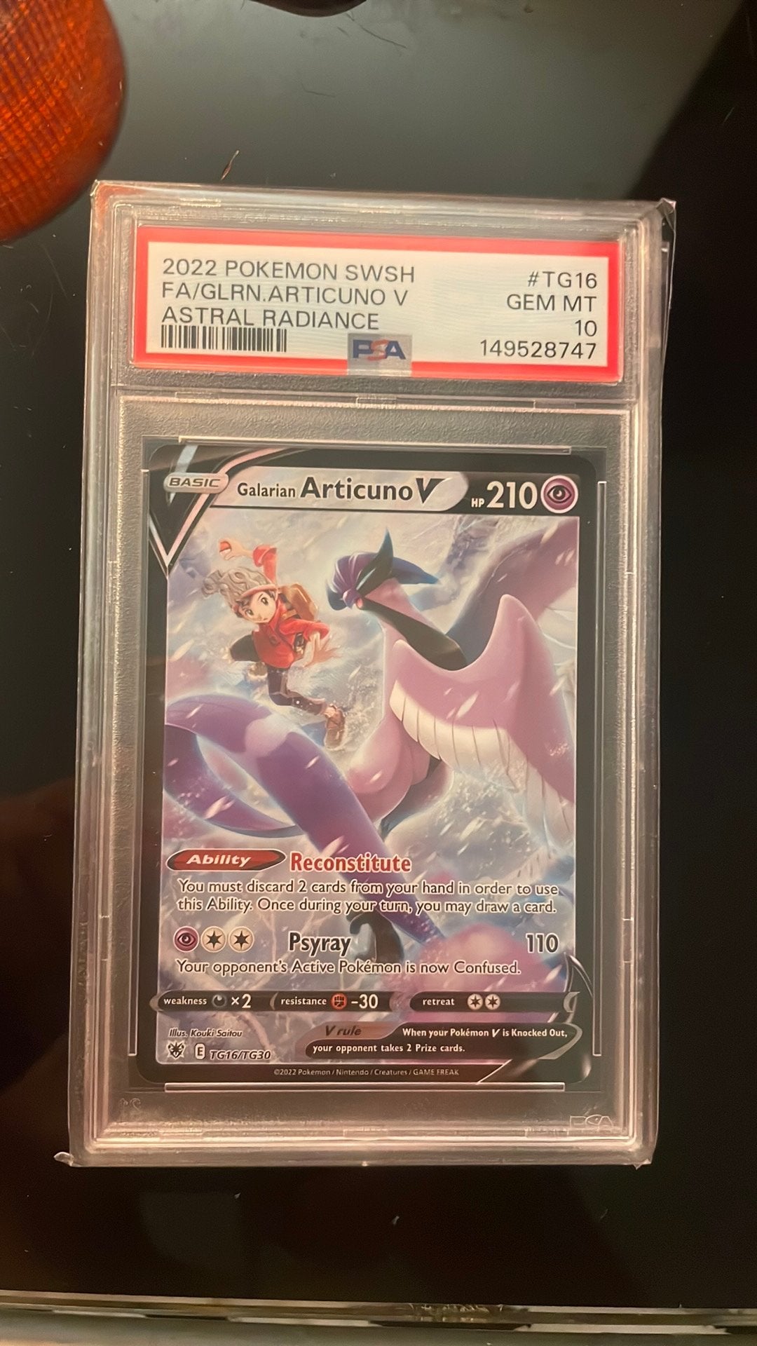 Galaraian Articuno V (TG16) PSA 10, Ophalen of Verzenden, Nieuw, Losse kaart, Foil