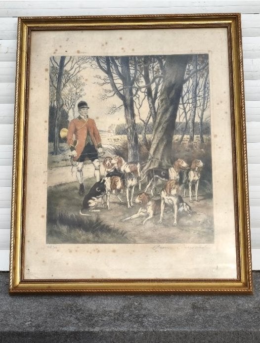 Gravure chasse à courre signe pierre pinsard, Antiek en Kunst, Ophalen of Verzenden, Gravure