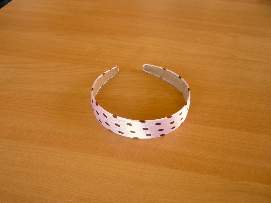 Lichtroze satijnen diademe haarband met bruine stippen, Ophalen of Verzenden