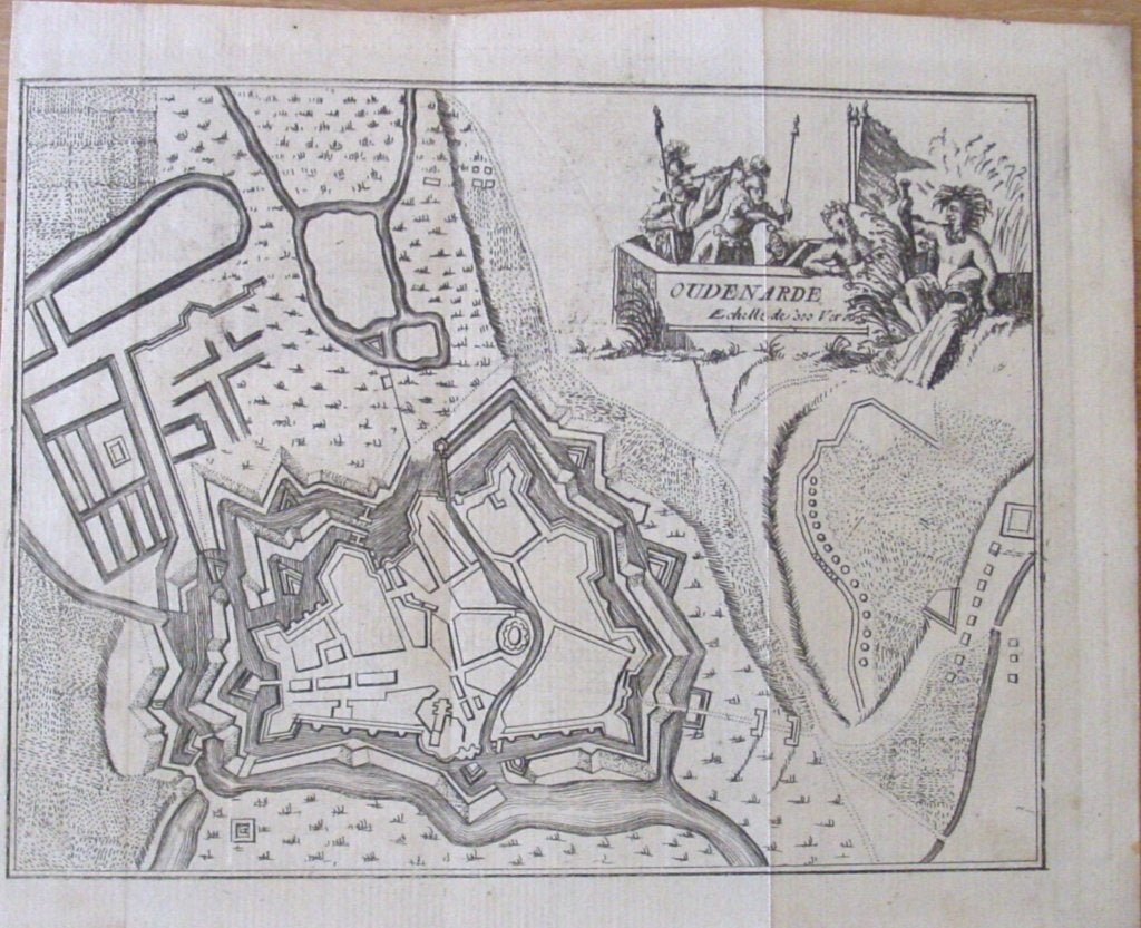 Vestingsplan Oudenaarde uit 1750 – Spanoghe/Harrewijn, Antiek en Kunst, Kunst | Etsen en Gravures, Gravure, Blanco verso, Met tekst