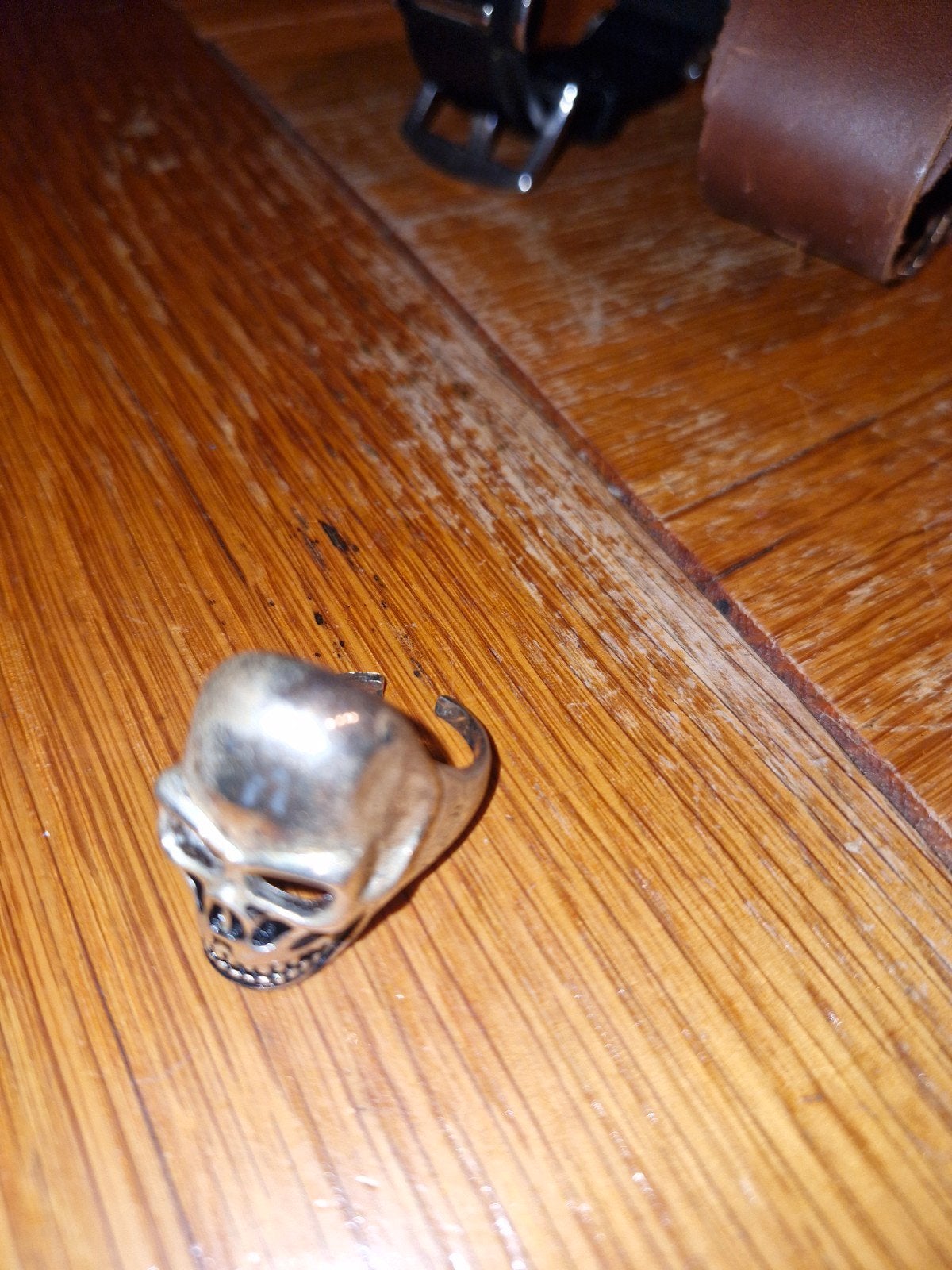 Bague tête de mort argent ajustable, Enlèvement, Utilisé, Homme, Argent