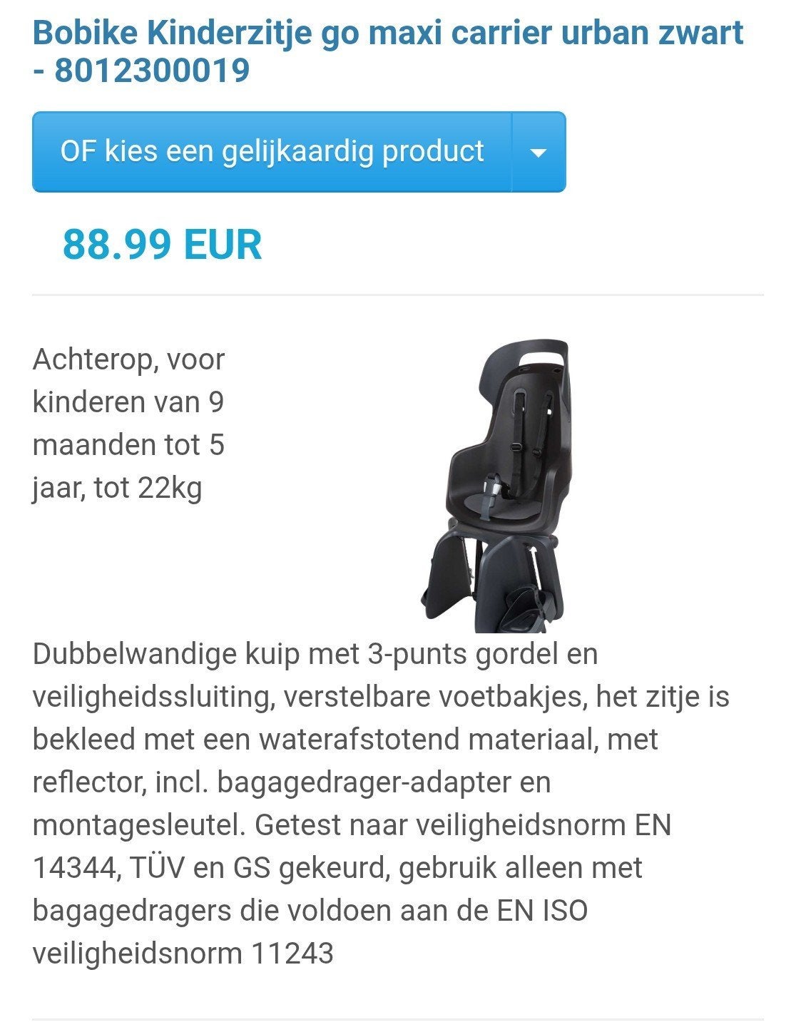 BoBikes maxi carrier xr kinderzitje zwart, Tickets en Kaartjes, Kortingen en Cadeaubonnen