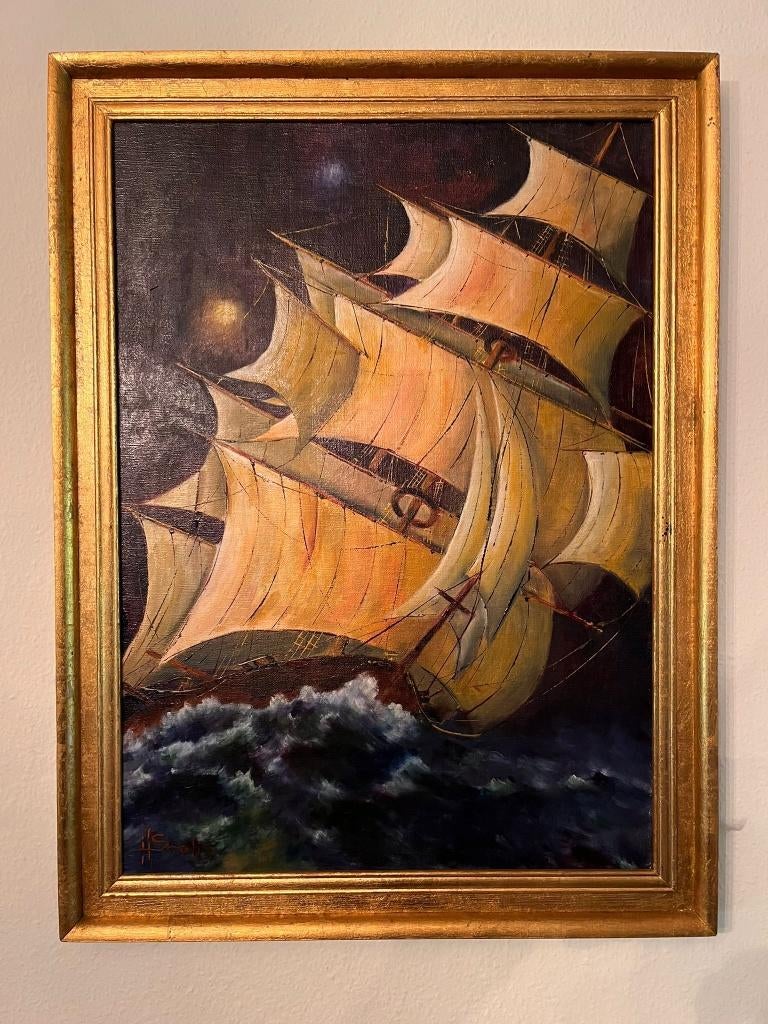 Schilderij zeilschip op zee, Antiek en Kunst, Ophalen