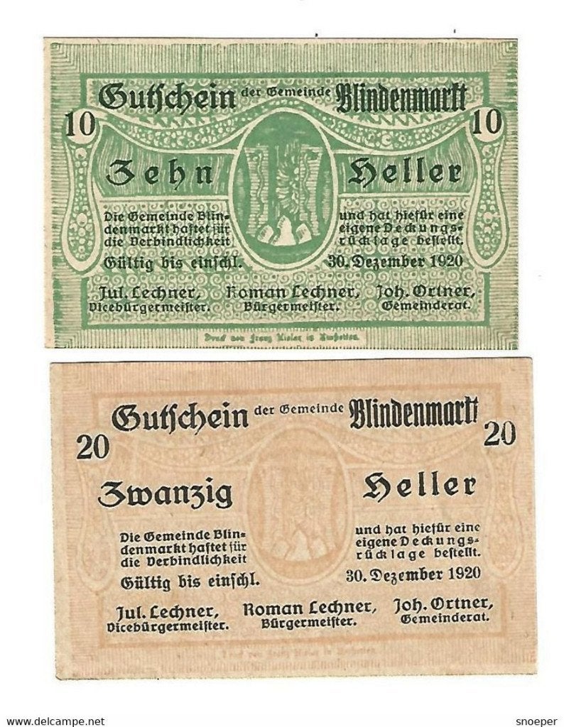 notgeld austria blindenmarkt 10+20 heller 93/1 F or G, Timbres & Monnaies, Enlèvement ou Envoi, Autriche, Billets en vrac