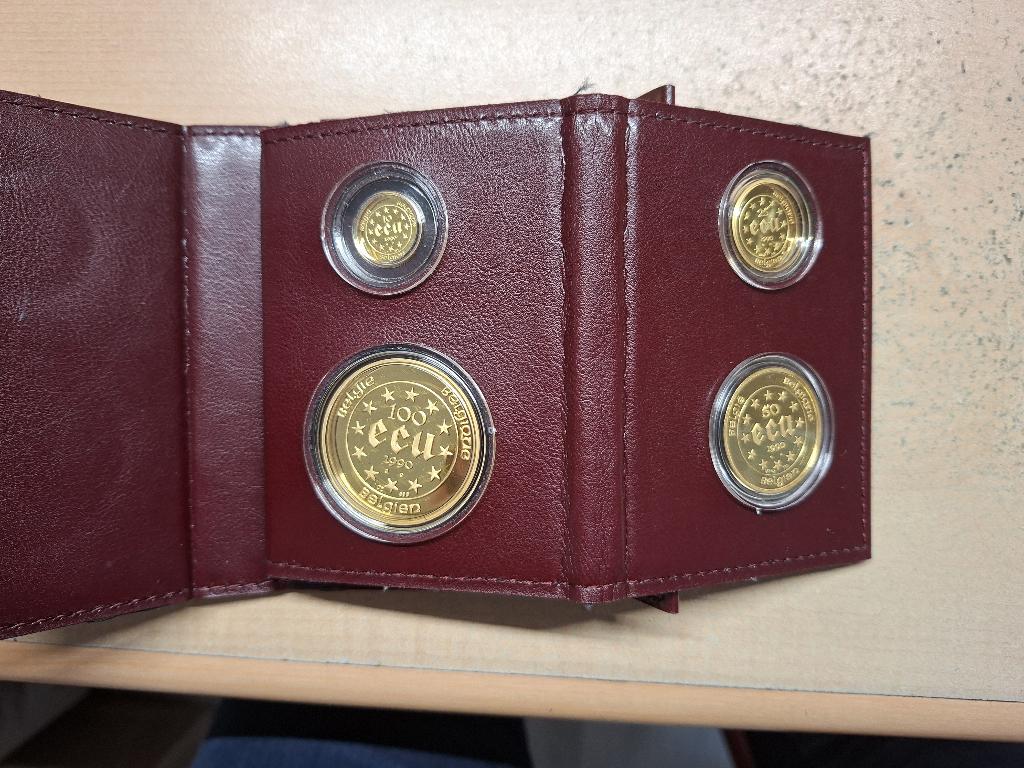 GOUDEN ECU SET 1990   BELGIE   ( 100 - 50 - 25 - 10 ECU ), Postzegels en Munten, Munten | België, Setje, Goud, Goud, Ophalen of Verzenden