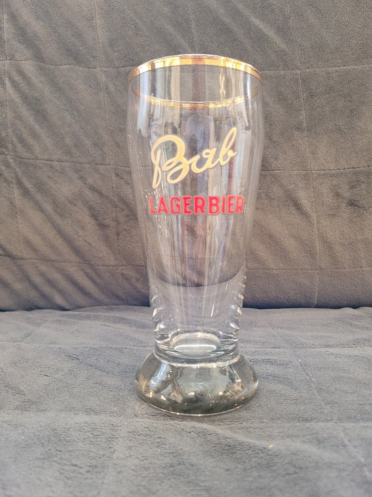 ancien verre bière émaillé Bab Lagerbier 33 cl, Enlèvement ou Envoi, Utilisé, Verre ou Verres, Autres marques