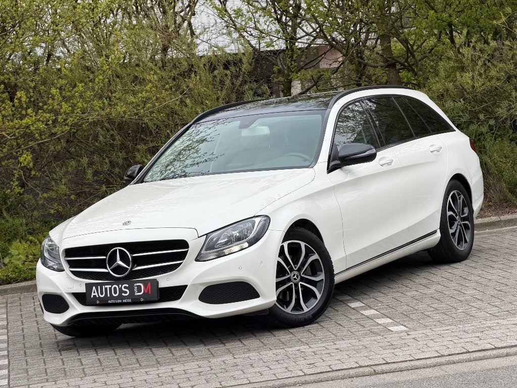 Mercedes-Benz C 180 d Half Leder,Pano. open dak,Navi,Cruise, Bluetooth, 4 cilinders, Leder en Stof, Wit