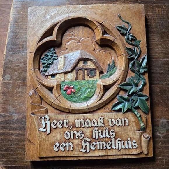 Kadertje met religieus opschrift., Antiek en Kunst, Antiek | Religieuze voorwerpen, Ophalen